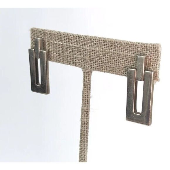 Jondell Signed Modernist Rectangle Door Knocker Sterling Silver 925 Earrings - Picture 9 of 16